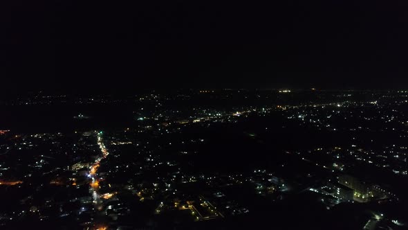 Vientiane city in Laos by night seen from the sky