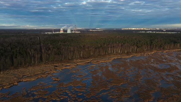 Power Plant Pipes Behind the Forest