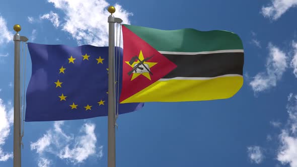 European Union Flag Vs Mozambique Flag On Flagpole