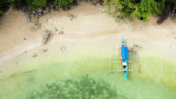 Small Lagoon with Sandy Beach, View From Above. Caramoan Islands, Philippines.