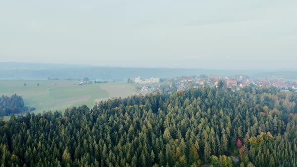 Flight into morning view village