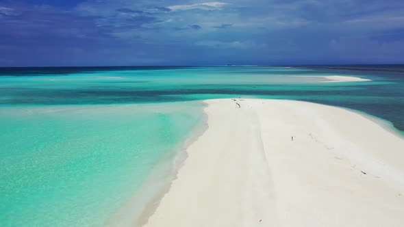 Aerial view panorama of idyllic lagoon beach trip by blue lagoon with white sand background of a day