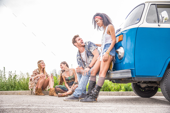– Hippies driving into the nature