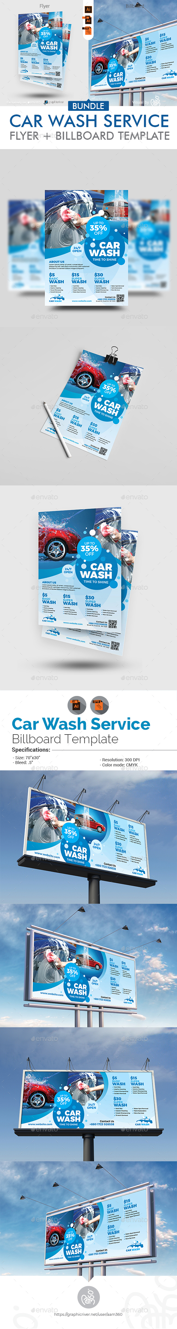 Car Wash Service Flyer & Billboard Bundle