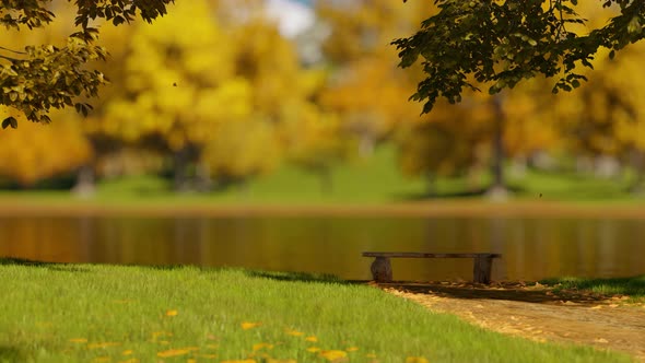 Lonely Bench In The Golden Autumn Park