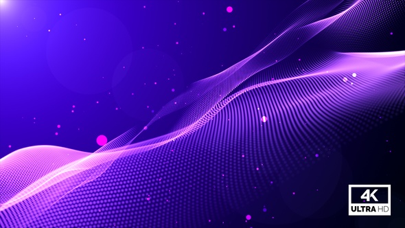 Abstract Purple Digital Particle Lines Wave Animation Background Seamless Loop V7