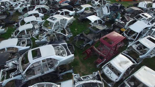  Aerial top view  garbage dump,  trash,  abandoned cars. Save the planet. 