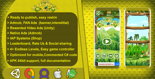 Super Monkey Jump Up - Complete Game Template / Project - Unity Game
