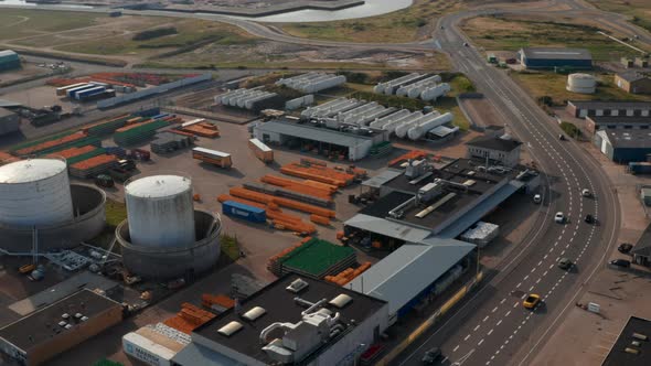 Aerial View of Industrial Oil Storage Tanks in Esbjerg Denmark Harbor