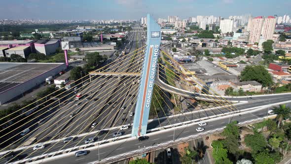 Cable stayed bridge at downtown Guarulhos Brazil