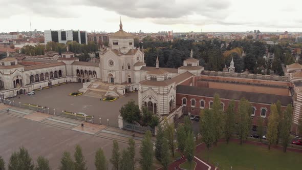 Drone shot of Monument Cemetery (Cimitero Monumentale) in Milan