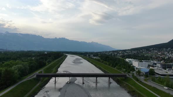 Old bridge over the Rhine river in Vaduz, Principality of Liechtenstein, Europe