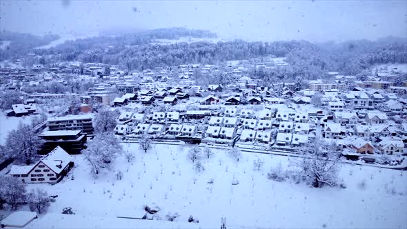 Village Homes Houses in Winter Snow Season