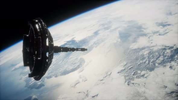 Futuristic Space Satellite Orbiting the Earth