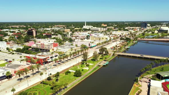 Aerial footage tour of Daytona Beach FL shopping district