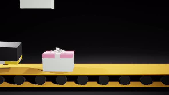 Gift boxes on conveyor belt loop alt