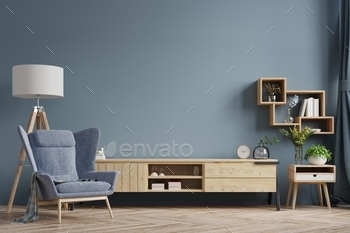 ght living room with armchair on empty dark wall background.3D rendering