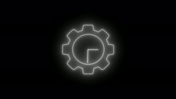 Gear Design White Neon Light Clock Isolated On Black Background