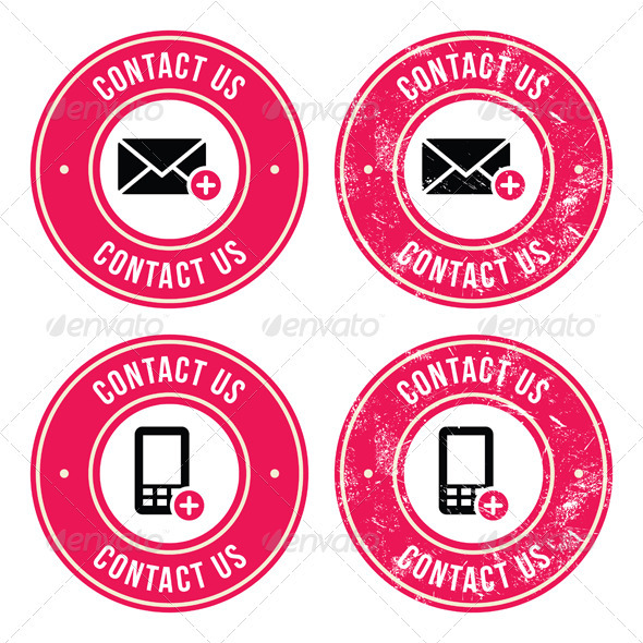 Contact us retro old labels with phone, email icon