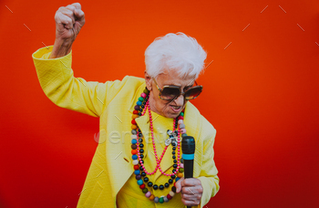 sing elegant for a special event. Rockstar granny on colored backgrounds