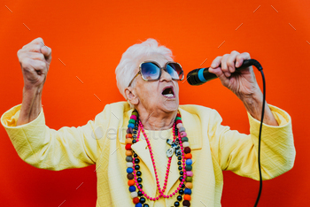 sing elegant for a special event. Rockstar granny on colored backgrounds