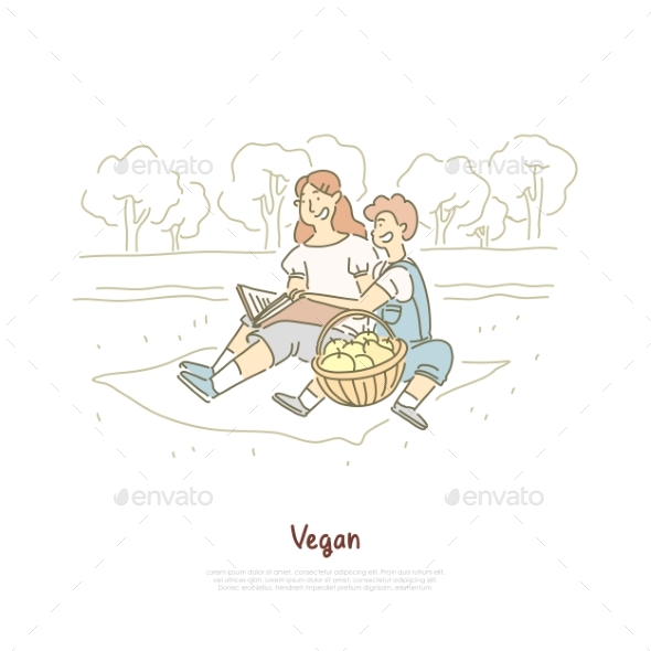 Cheerful Vegan Mother with Son Family Outdoor