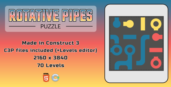 Rotative Pipes Puzzle (70 levels) - HTML5 Casual Game (+ EDITOR)