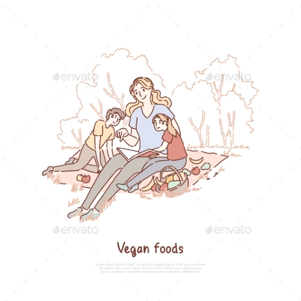 Mother with Kids Having Picnic