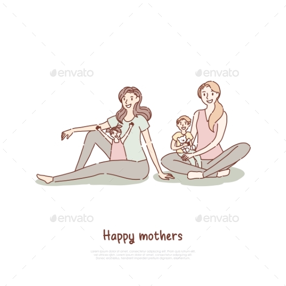 Happy Mothers with Children at Yoga Class Son