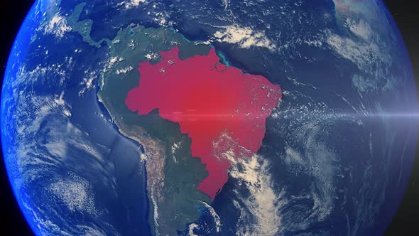 Realistic Earth Zoom Red Alert Highlight Country Brazil