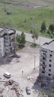 Vertical Video of a Destroyed House During the War in Ukraine