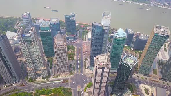 Aerial view of Shanghai Downtown skyline, China. Financial districts in urban city