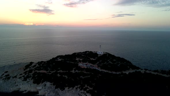 Aerial View of Lefkada Light House at Sunset