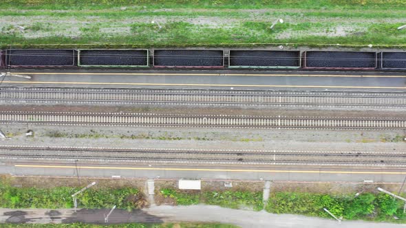 Aerial View of a Coal Train. View From Above