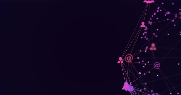 Animation of digital interface and network of connections with social networking pink icons 