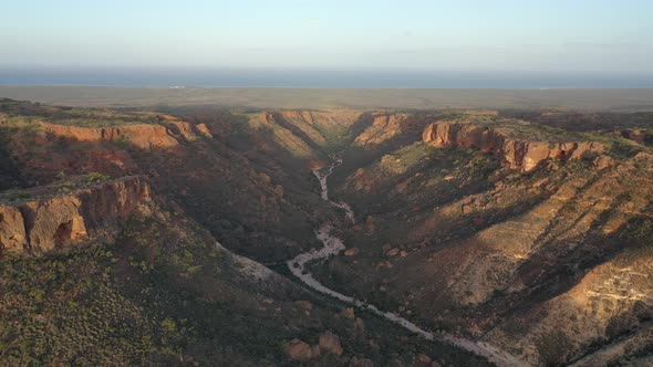 Sunset at Charles Knife Canyon, Cape Range National Park, Exmouth, Western Australia 4K Aerial Drone