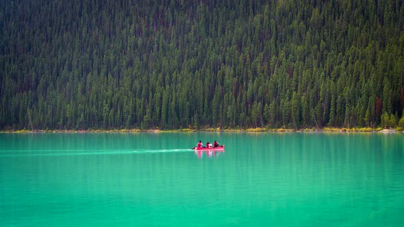 Canoe Floating Peacefully on Lake Louise in Banff National Park Canada