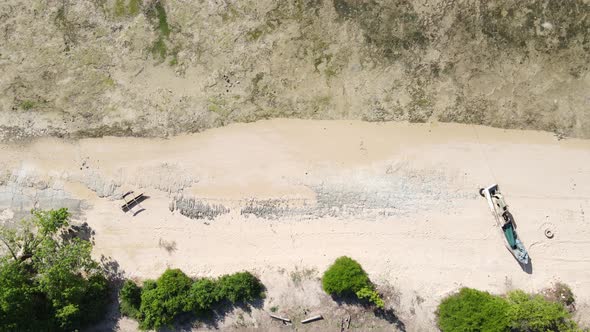 Aerial View of Low Tide in the Ocean Near the Coast of Zanzibar Tanzania Slow Motion