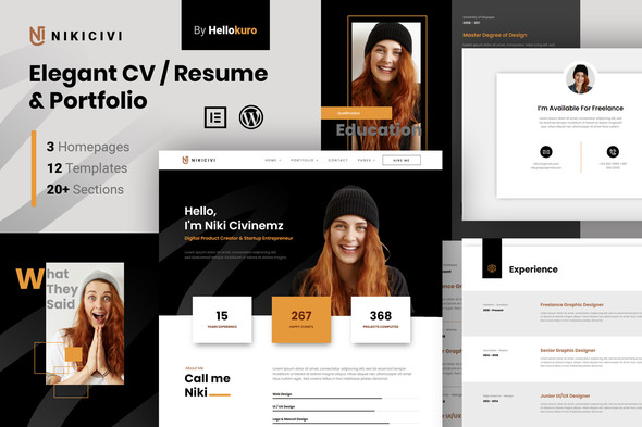 Nikicivi - Elegant CV/Resume & Portfolio Elementor Template Kit