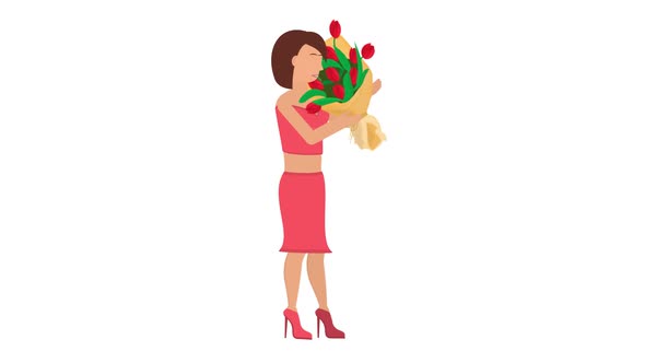Woman With A Bouquet Of Flowers