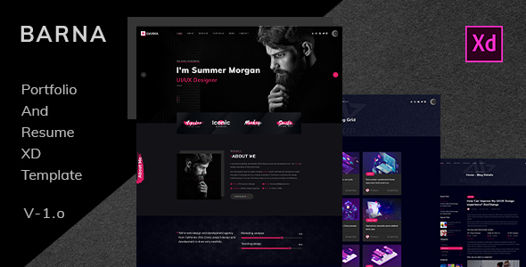 Barna - Personal Portfolio & Resume XD Template