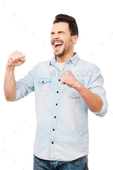  gesturing and smiling while standing against white background