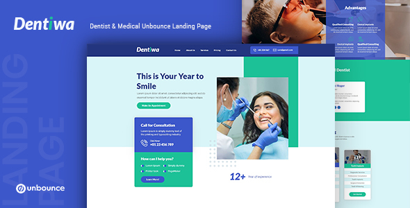 Dentiwa — Dentist & Medical Unbounce Landing Page Template