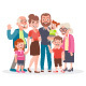 Big family portrait. Father, mother, three kids and two grandparents. - GraphicRiver Item for Sale