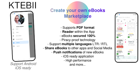 Ktebii NEW V1.2 Ebooks marketplace app (publishers, writers...) React-Native with FREE Web Admin App