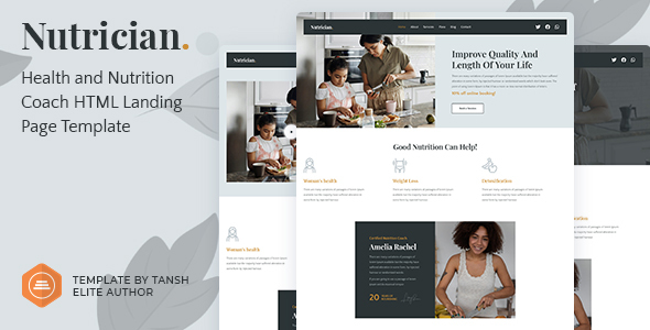 Nutrician - Health and Nutrition Coach Feminine HTML Landing Page Template