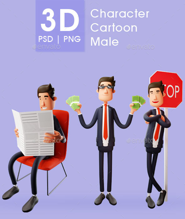 Businessman - 3D Male Cartoon Design with Different Poses