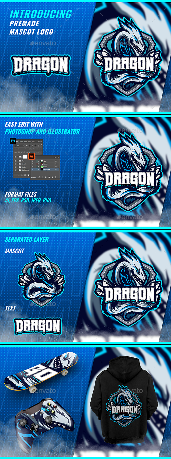 Blue Dragon - Mascot Esport Logo Template