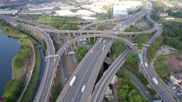 Vehicles Driving Navigating a Spaghetti Interchange Road System