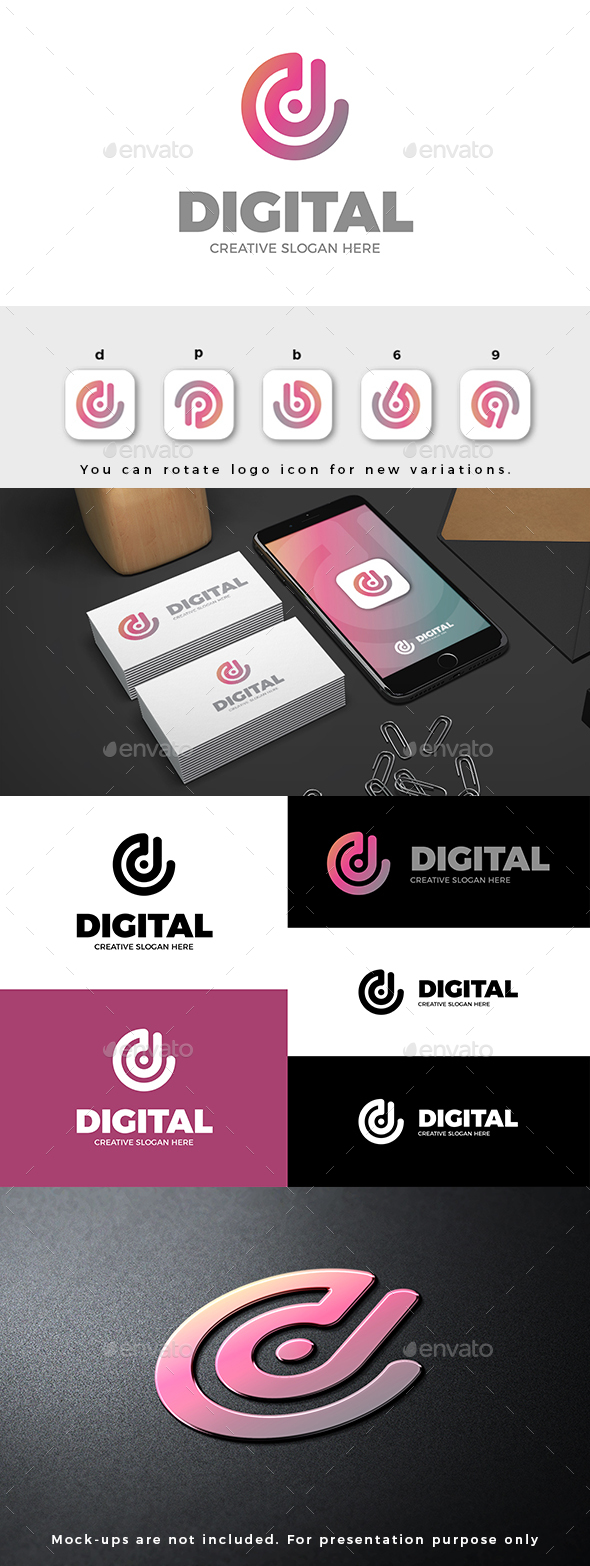 D Letter Abstract Digital Logo